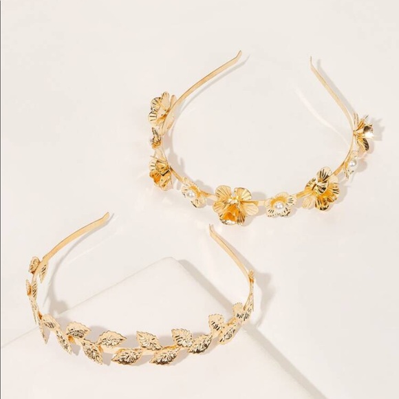 Accessories - Gold flowers, leaves headband pair